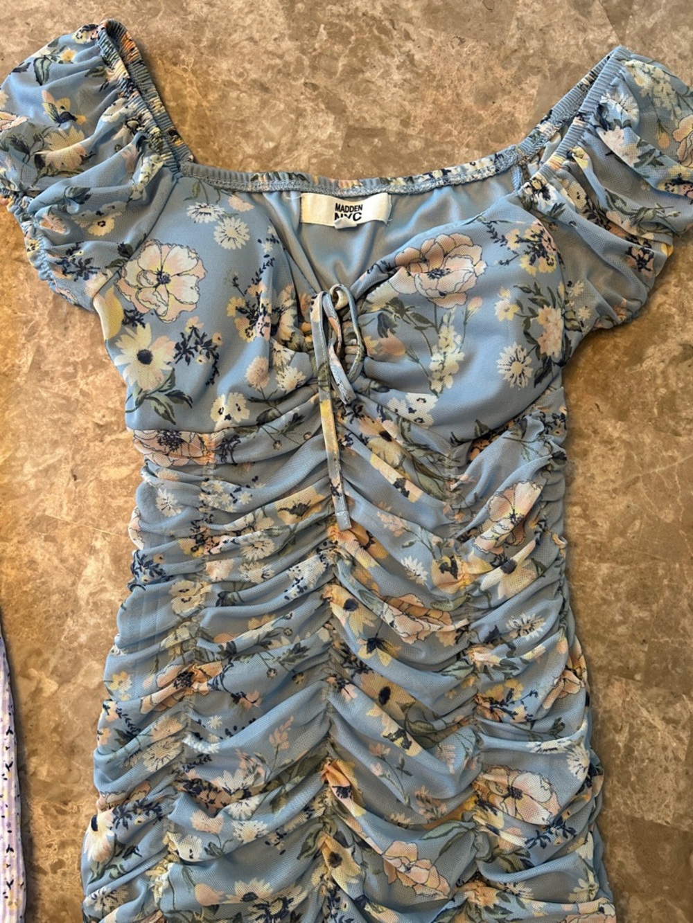 Light Blue Floral Ruched Mini Dress & Lavender Slip Dress - Picture 2 of 7